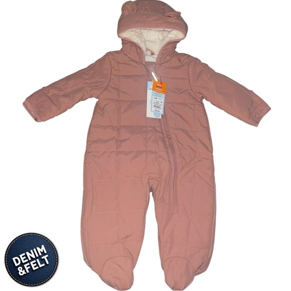Cat & Jack Baby Pink/Cream Puffer Winter Snowsuit w/ Teddy Ears | NEW/NWT ❄️☃️🧸 - Picture 2 of 15